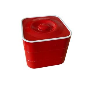 Vintage Nils Johan Sweden Canister Set Red MCM 3 Stacking Trays Mid Century‎